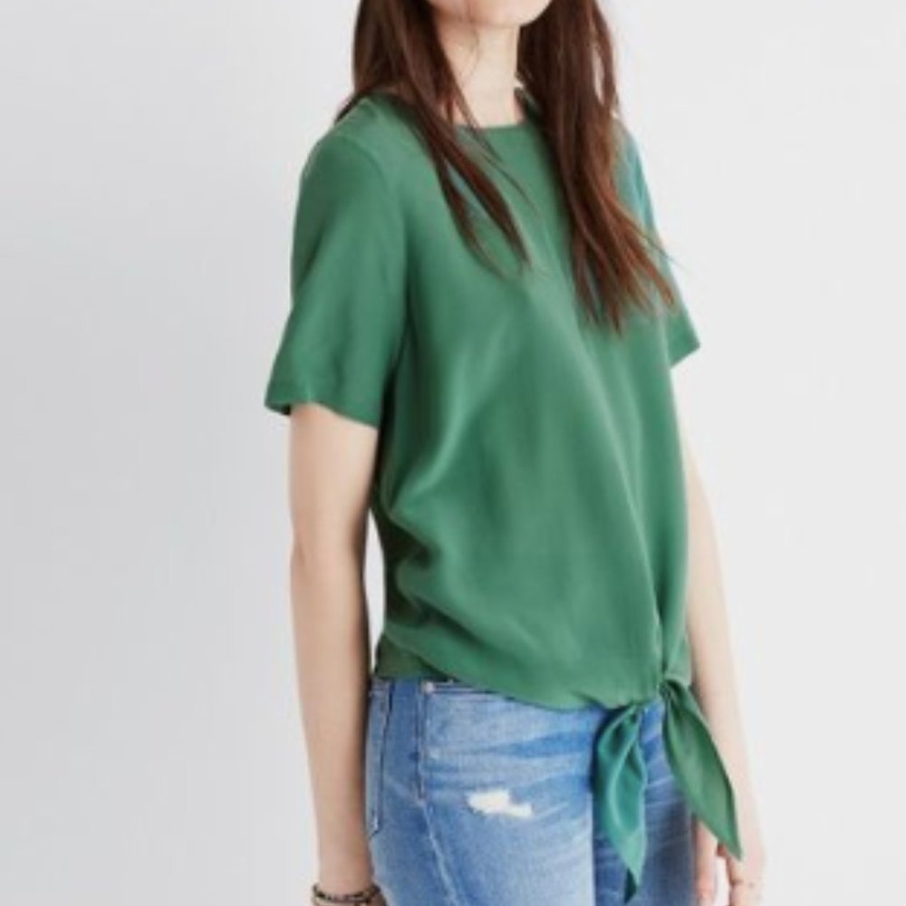 CLOSET CLEAROUT $10 | Madewell Silk Button-Back Tie Tee | Size xs - Picture 1 of 7
